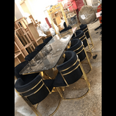 Trueliving  Glass Golden Black Luxurious Dinning Table H 30 x W 45 x D 35; Chair : H 34 x W 18 x D 18
